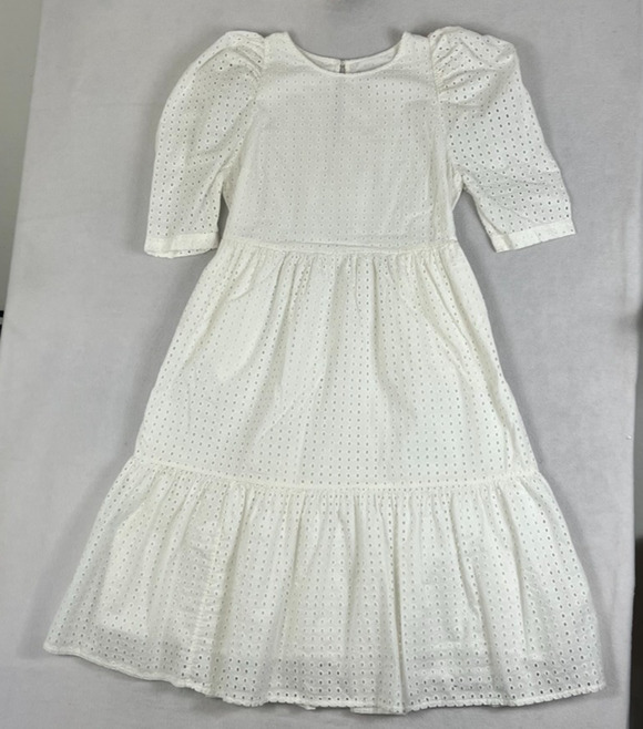 a new day Dresses & Skirts - A New Day Midi Dress Large White Eyelet Puff Sleeve Lined Romantic Cotton A-Line